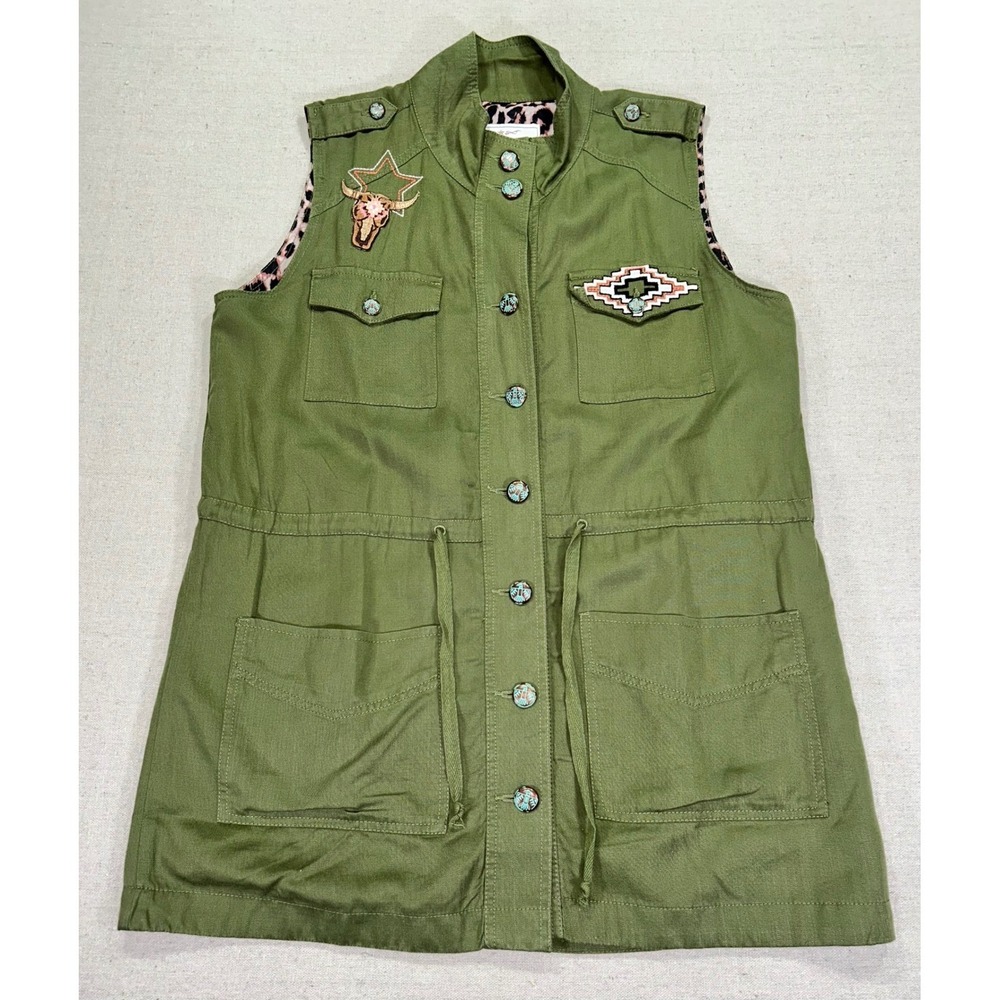 ARIAT Womens Large Southwest Aztec Embroidered Vest Leopard Liner Texas RachWear